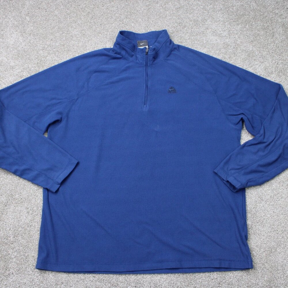 Nike ACG Sweatshirt Mens Large Blue‎ Waffle Knit 1/4 Zip Polyester L/S Pullover